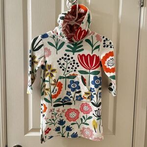 Mini Boden White Floral Swim Dress Cover Up Towelling Terry Hooded Girls SZ 3-4